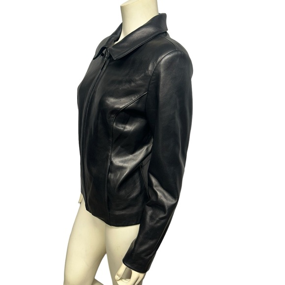 Apt. 9 Lambskin Leather Jacket Black Leather Coat Zip Up with Pockets Medium - Picture 2 of 5
